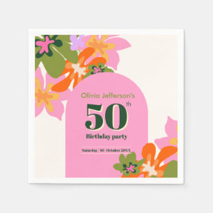 Servilleta De Papel cumpleaños 50 floral colorido elegante femenino