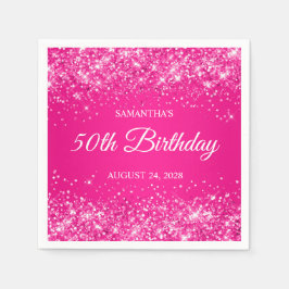 Servilleta De Papel Cumpleaños 50 Glittery Rosa Brillante