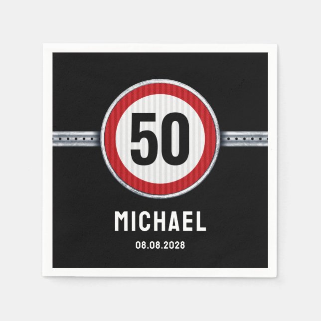 Servilleta De Papel Cumpleaños 50 Límite de Velocidad  (Anverso)