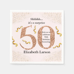 Servilleta De Papel Cumpleaños 50 Moderno Minimalista Brillo Dorado Fa