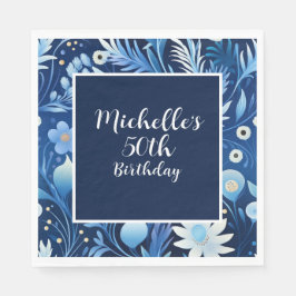 Servilleta De Papel Cumpleaños 50 Navy Dusty Blue Floral