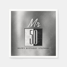 Servilleta De Papel Cumpleaños 50 negro y plata
