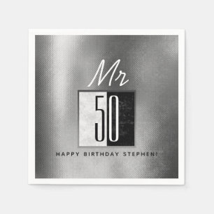 Servilleta De Papel Cumpleaños 50 negro y plata