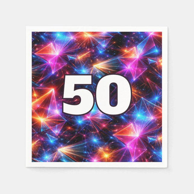 Servilleta De Papel Cumpleaños 50 Neon Polígono Abstracto  (Anverso)