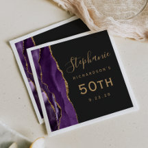 Cumpleaños 50 oscuro Purple Agate Gold Script