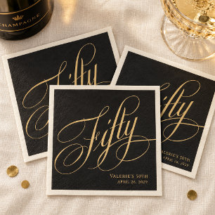 Servilleta De Papel Cumpleaños 50 personalizado en negro y dorado con 