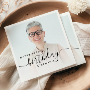 Servilleta De Papel Cumpleaños 50 Personalizado Foto Letra Negra
