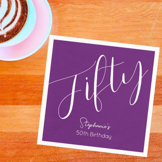 Servilleta De Papel Cumpleaños 50 Simply Modern Script Autumn Purple (Subido por el creador)
