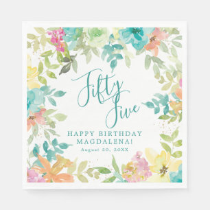 Servilleta De Papel Cumpleaños 55 personalizado de verano con flores a