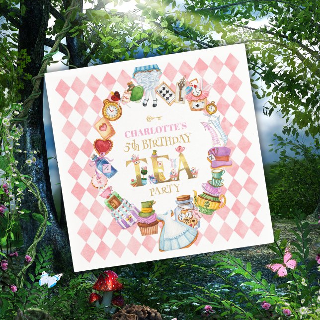 Servilleta De Papel Cumpleaños 5 de Alice en Wonderland Rosa   (Subido por el creador)