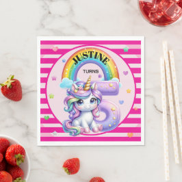 Servilleta De Papel Cumpleaños 5 de arcoíris y unicornio lindo