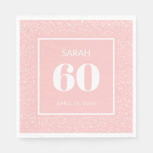 Servilleta De Papel Cumpleaños 60 Blush Rosa Blanco Glitter Stardust