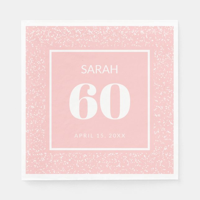 Servilleta De Papel Cumpleaños 60 Blush Rosa Blanco Glitter Stardust (Anverso)