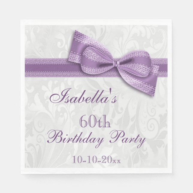 Servilleta De Papel Cumpleaños 60 de Damask & Faux Bow Girls (Anverso)