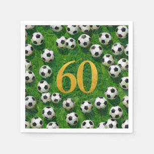 Servilleta De Papel Cumpleaños 60 de fútbol con balones en verde
