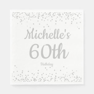 Servilleta De Papel Cumpleaños 60 de Mujer Brillo Plateado Blanco