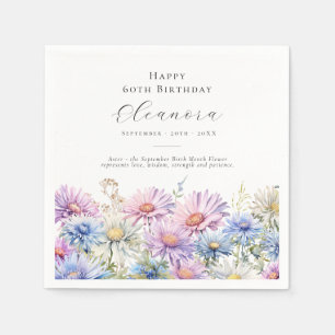 Servilleta De Papel Cumpleaños 60 personalizado con la flor de nacimie