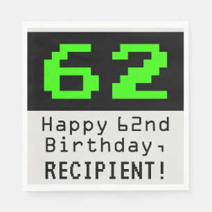 Servilleta De Papel Cumpleaños 62 - Nerdy / Geeky Style "62" y nombre
