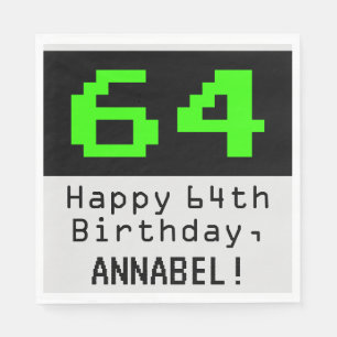 Servilleta De Papel Cumpleaños 64 - Nerdy / Geeky Style "64" y nombre