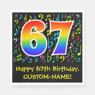 Servilleta De Papel Cumpleaños 67 - Símbolos musicales coloridos, Ar