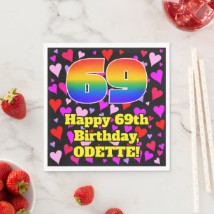 Servilleta De Papel Cumpleaños 69: Patrón de Corazones Amorosos, Arcoí