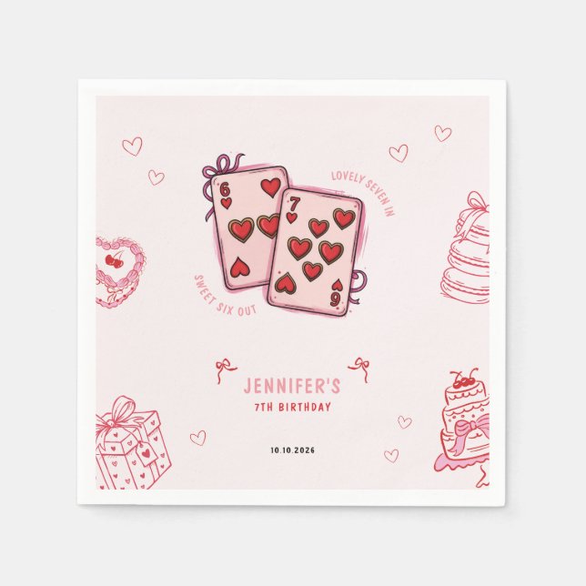 Servilleta De Papel Cumpleaños 6 7 para niñas, fiesta infantil rosa se (Anverso)