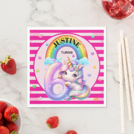 Servilleta De Papel Cumpleaños 6 de arcoíris y unicornio lindo