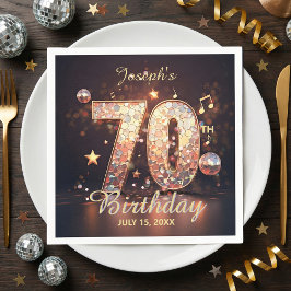 Servilleta De Papel Cumpleaños 70 años notas musicales de Disco dorada