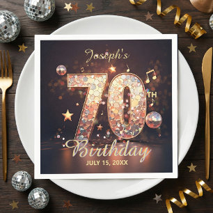 Servilleta De Papel Cumpleaños 70 años notas musicales de Disco dorada