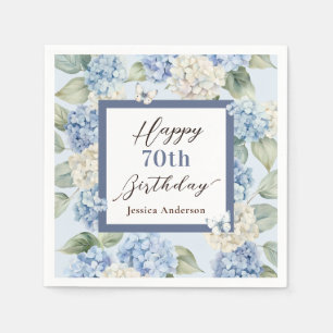 Servilleta De Papel Cumpleaños 70 de Hortensia Azul Acuarela