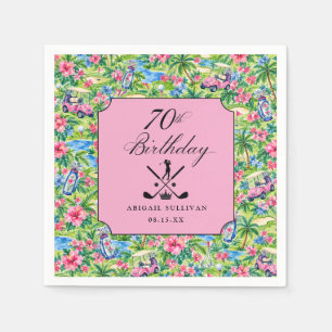 Servilleta De Papel Cumpleaños 70 estampado de golf preppy rosa verde