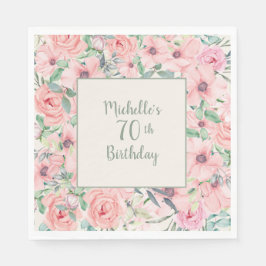 Servilleta De Papel Cumpleaños 70 Floral Acuarela Rosa Rubio