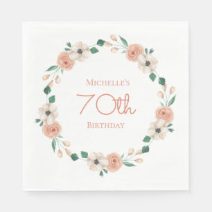 Servilleta De Papel Cumpleaños 70 Floral Crema Melocotón Bonito