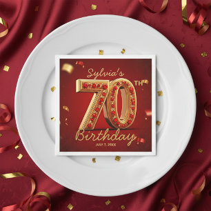 Servilleta De Papel Cumpleaños 70 Lujo Oro Rojo Rubí Joya Diamante