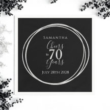 Cumpleaños 70 Negro Plateado Cheers 70 Años Fiesta