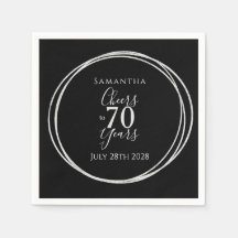 Cumpleaños 70 Negro Plateado Cheers 70 Años Fiesta