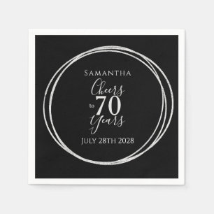 Servilleta De Papel Cumpleaños 70 Negro Plateado Cheers 70 Años Fiesta