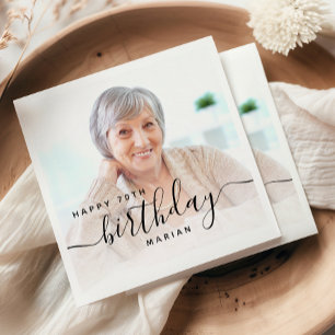 Servilleta De Papel Cumpleaños 70 Personalizado con Foto y Letra Negra