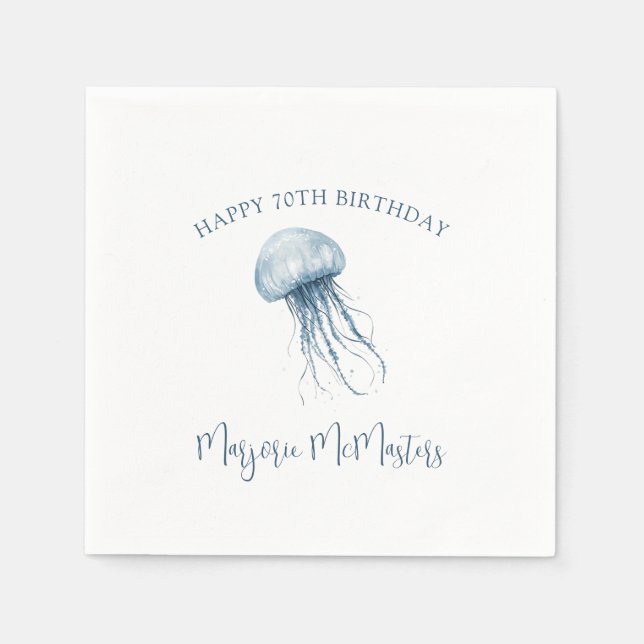 Servilleta De Papel Cumpleaños 70 Simple Medusa Costera Personalizada (Anverso)