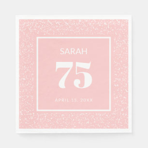 Servilleta De Papel Cumpleaños 75 Blush Rosa Blanco Glitter Stardust