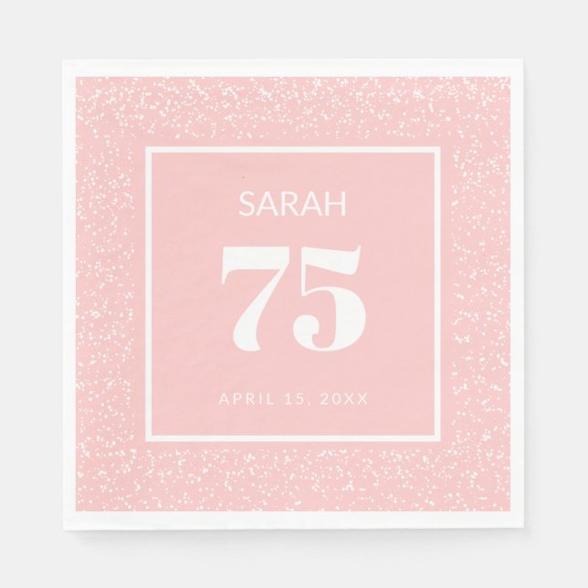 Servilleta De Papel Cumpleaños 75 Blush Rosa Blanco Glitter Stardust (Anverso)