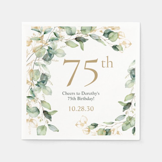 Servilleta De Papel Cumpleaños 75 Eucalipto (Anverso)