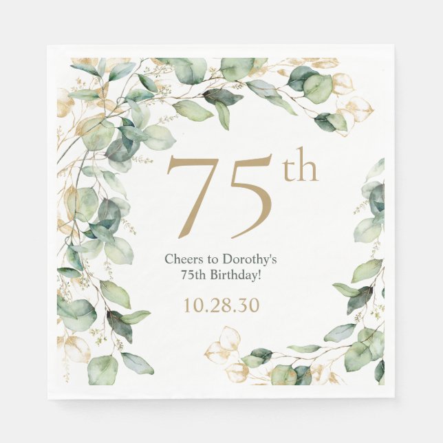 Servilleta De Papel Cumpleaños 75 Eucalipto (Anverso)