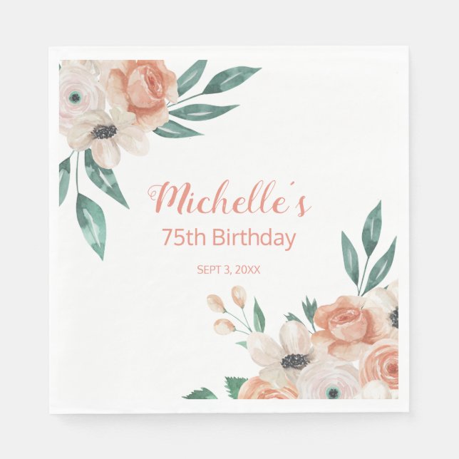 Servilleta De Papel Cumpleaños 75 Pretty Peach Cream Floral (Anverso)