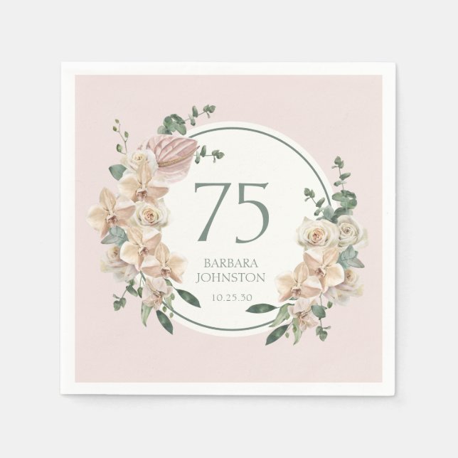 Servilleta De Papel Cumpleaños 75 Tropical Floral (Anverso)