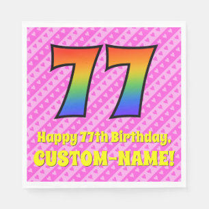 Servilleta De Papel Cumpleaños 77: Rayas rosas y corazones, Arcoiris #
