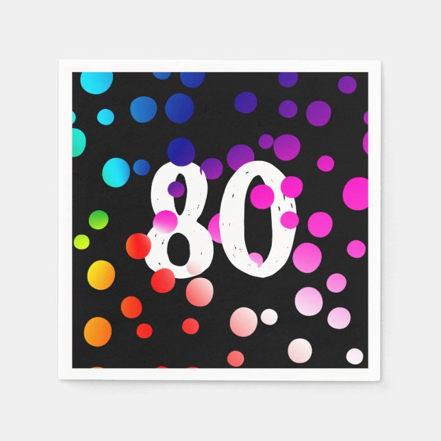 Servilleta De Papel Cumpleaños 80 Arcoíris de puntos en negro (Anverso)