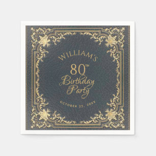 Servilleta De Papel Cumpleaños 80 Azul Dorado  Guión Vintage Elegante