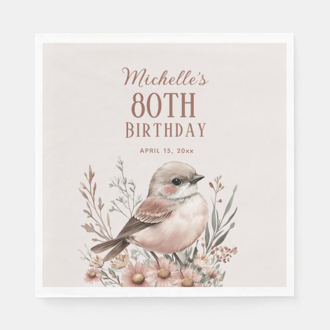 Servilleta De Papel Cumpleaños 80 de Brown Bird (Anverso)