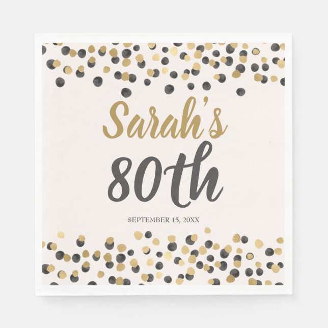 Servilleta De Papel Cumpleaños 80 de Glitter Oro Negro (Anverso)